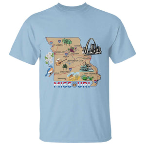 Missouri Map Landmarks Major Cities Roads Flag T Shirt TS14 Light Blue Print Your Wear