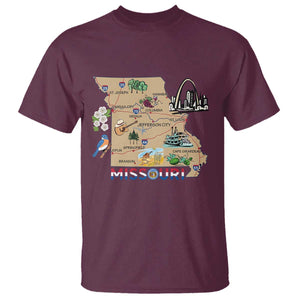 Missouri Map Landmarks Major Cities Roads Flag T Shirt TS14 Maroon Print Your Wear