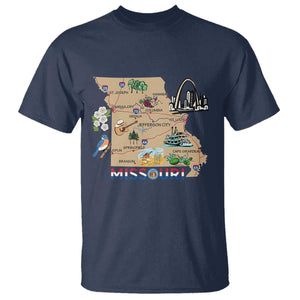 Missouri Map Landmarks Major Cities Roads Flag T Shirt TS14 Navy Print Your Wear