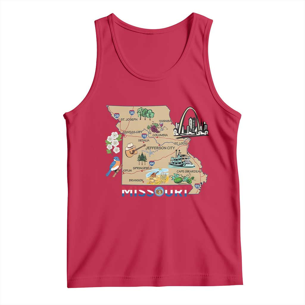 Missouri Map Landmarks Major Cities Roads Flag Tank Top TS14 Red Print Your Wear