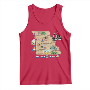 Missouri Map Landmarks Major Cities Roads Flag Tank Top TS14 Red Print Your Wear