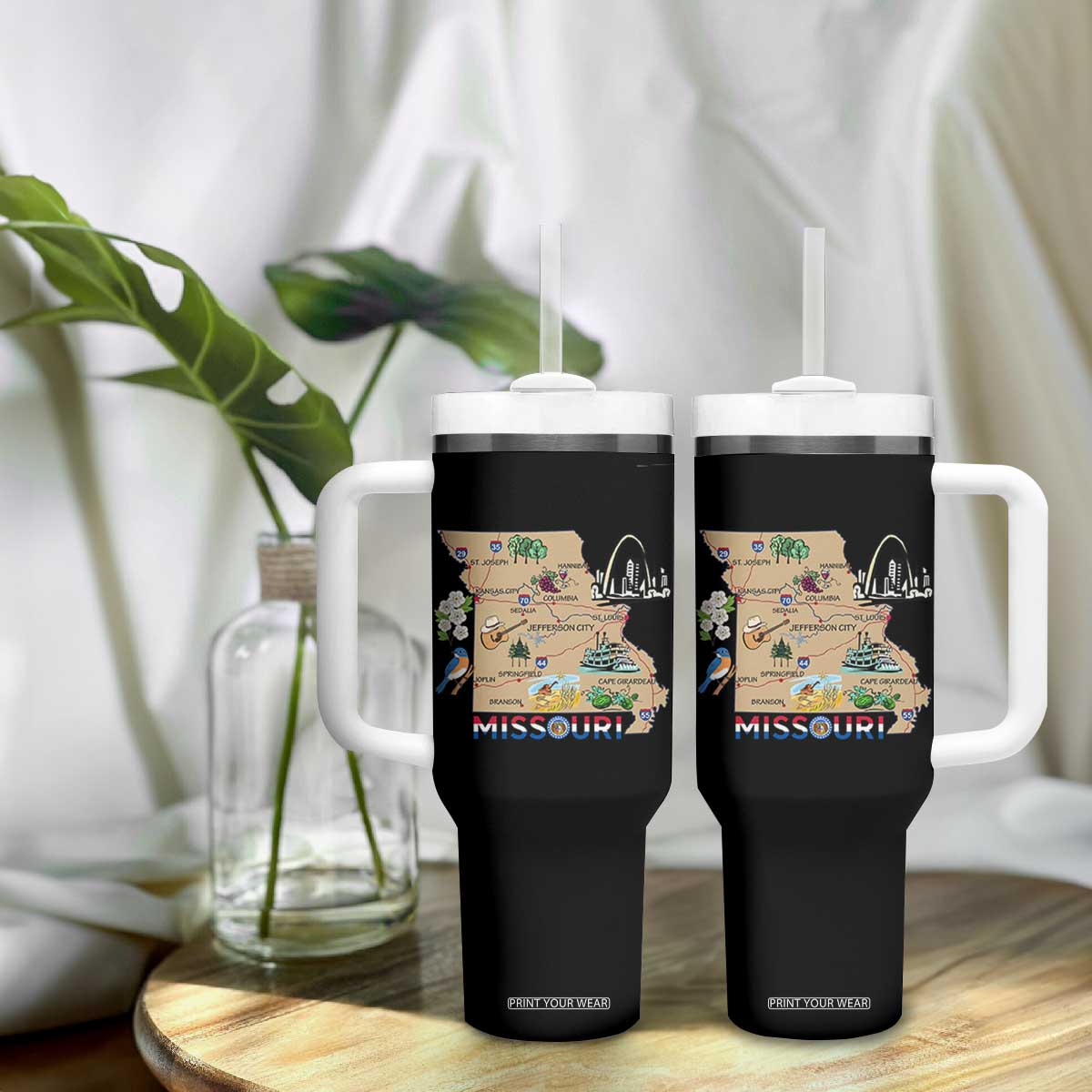 Missouri Map Landmarks Major Cities Roads Flag Tumbler With Handle TS14 Print Your Wear