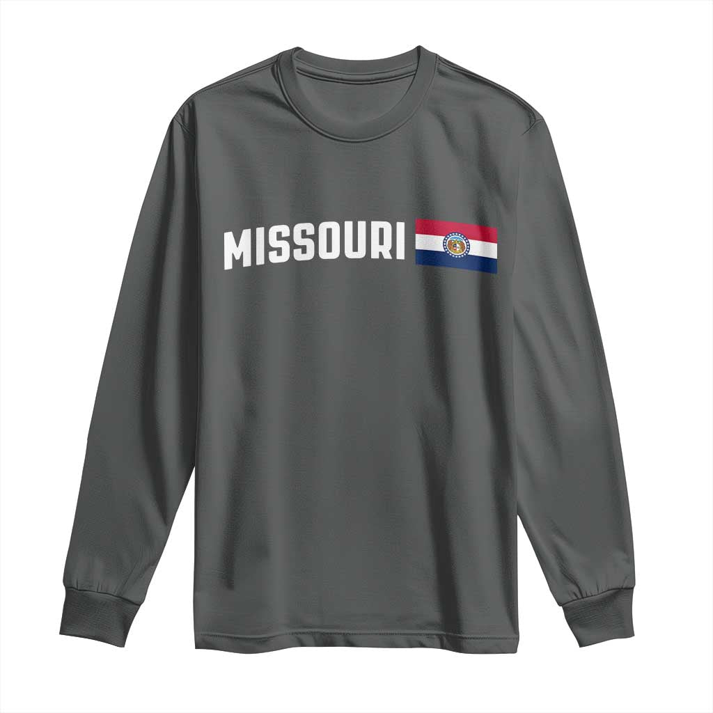 Missouri Missourian MO State Flag Long Sleeve Shirt TS14 Dark Heather Print Your Wear