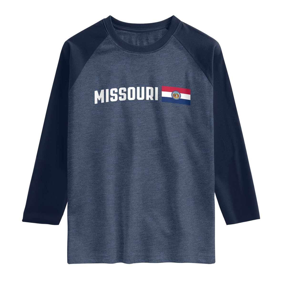 Missouri Missourian MO State Flag Raglan Shirt TS14 Heather Denim Navy Print Your Wear