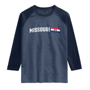 Missouri Missourian MO State Flag Raglan Shirt TS14 Heather Denim Navy Print Your Wear
