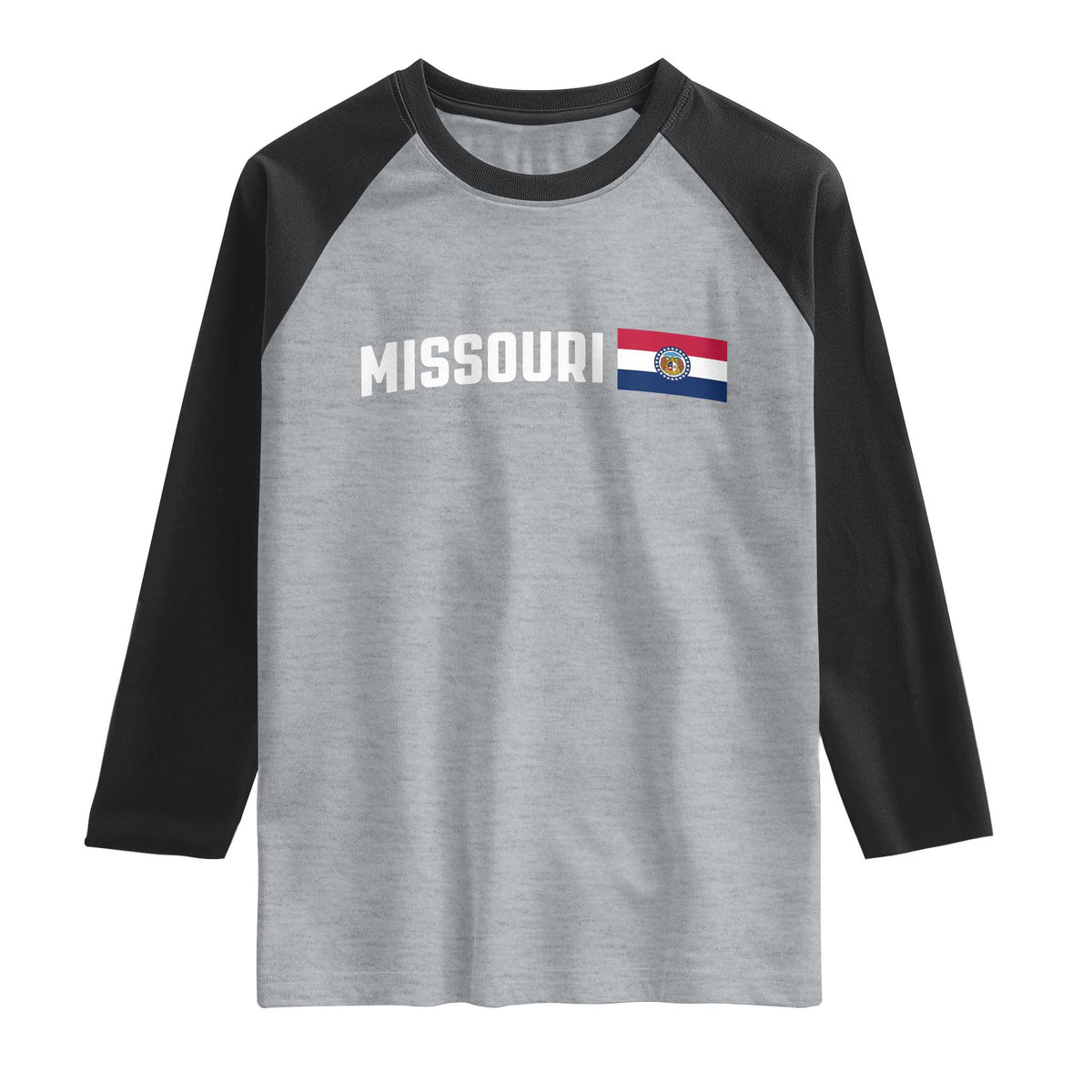 Missouri Missourian MO State Flag Raglan Shirt TS14 Heather Gray Black Print Your Wear