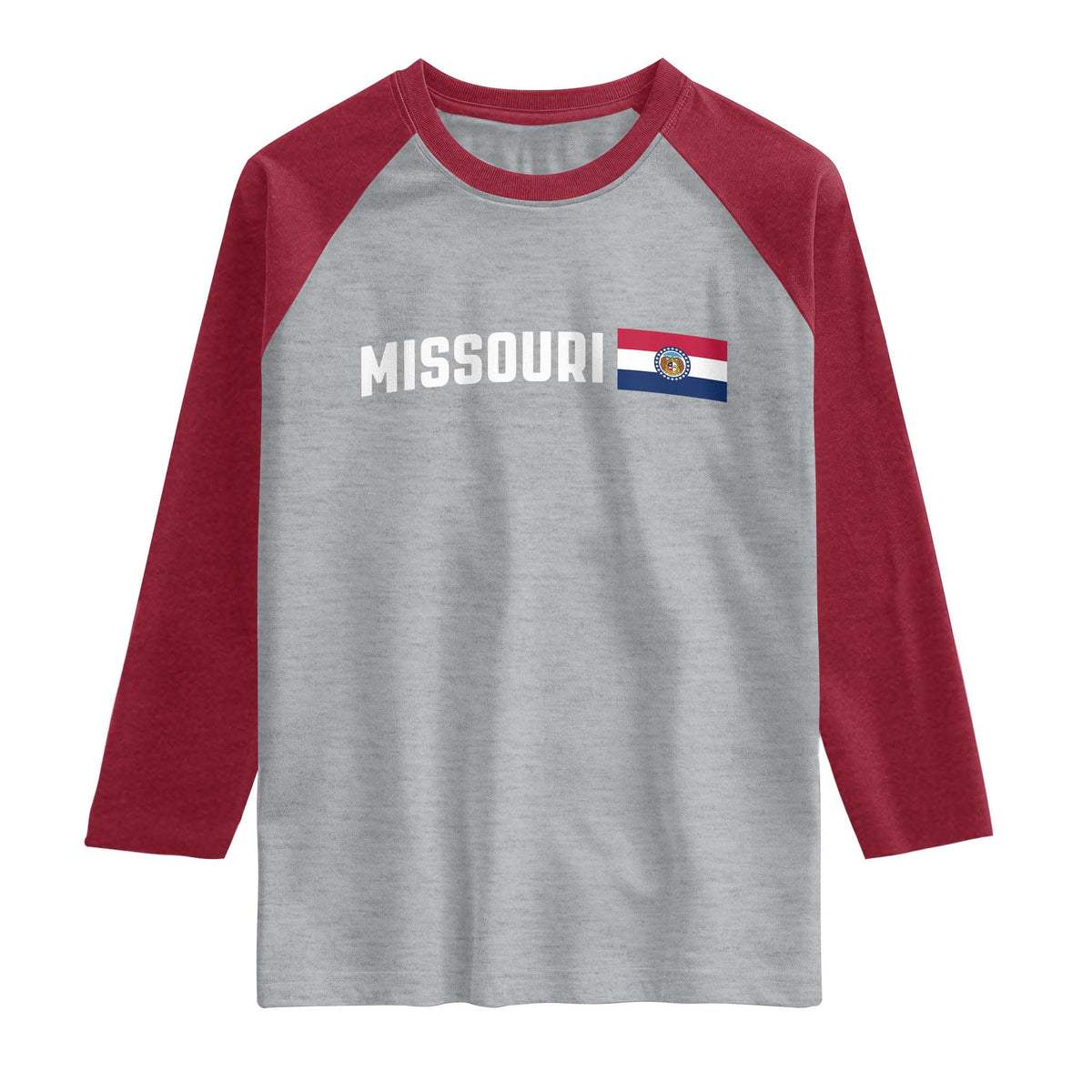Missouri Missourian MO State Flag Raglan Shirt TS14 Heather Gray Heather Red Print Your Wear