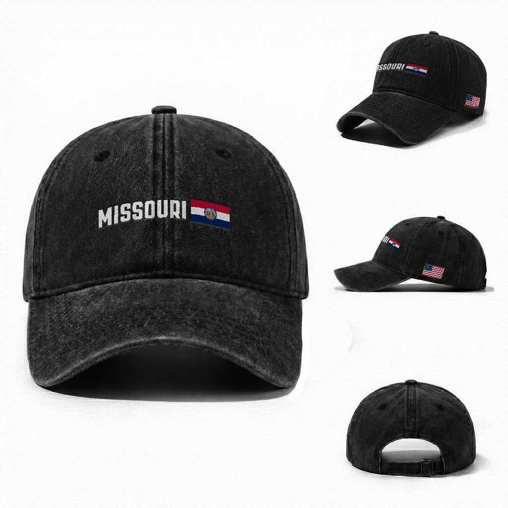Missouri Missourian MO State Flag Washed Cotton Baseball Cap TS14 Washed Cap Universal Fit Black Print Your Wear