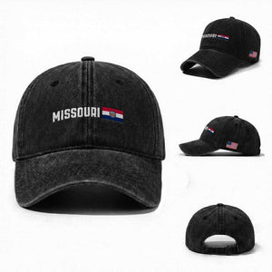 Missouri Missourian MO State Flag Washed Cotton Baseball Cap TS14 Washed Cap Universal Fit Black Print Your Wear