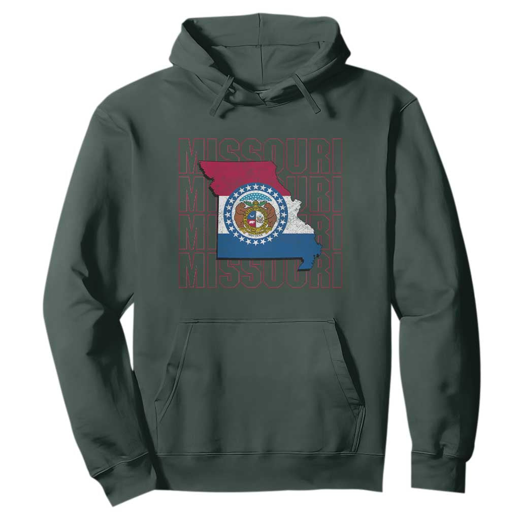 Missouri Flag Map State Distressed Hoodie TS14 Dark Forest Green Print Your Wear