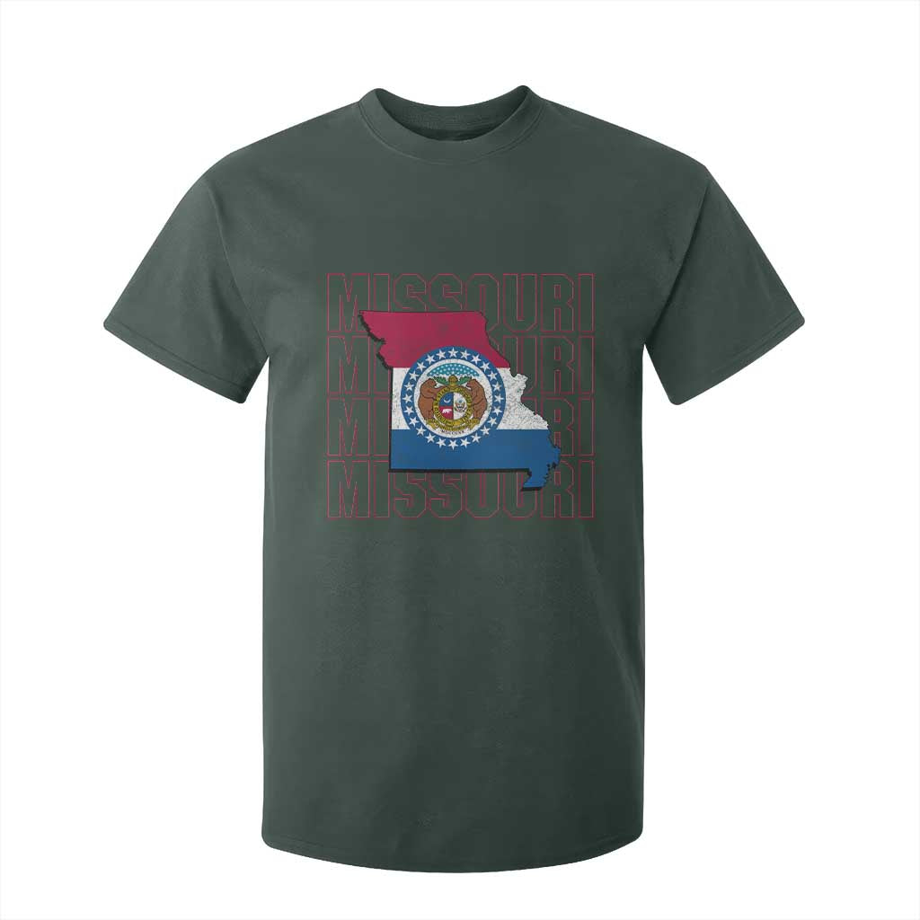 Missouri Flag Map State Distressed T Shirt For Kid TS14 Dark Forest Green Print Your Wear