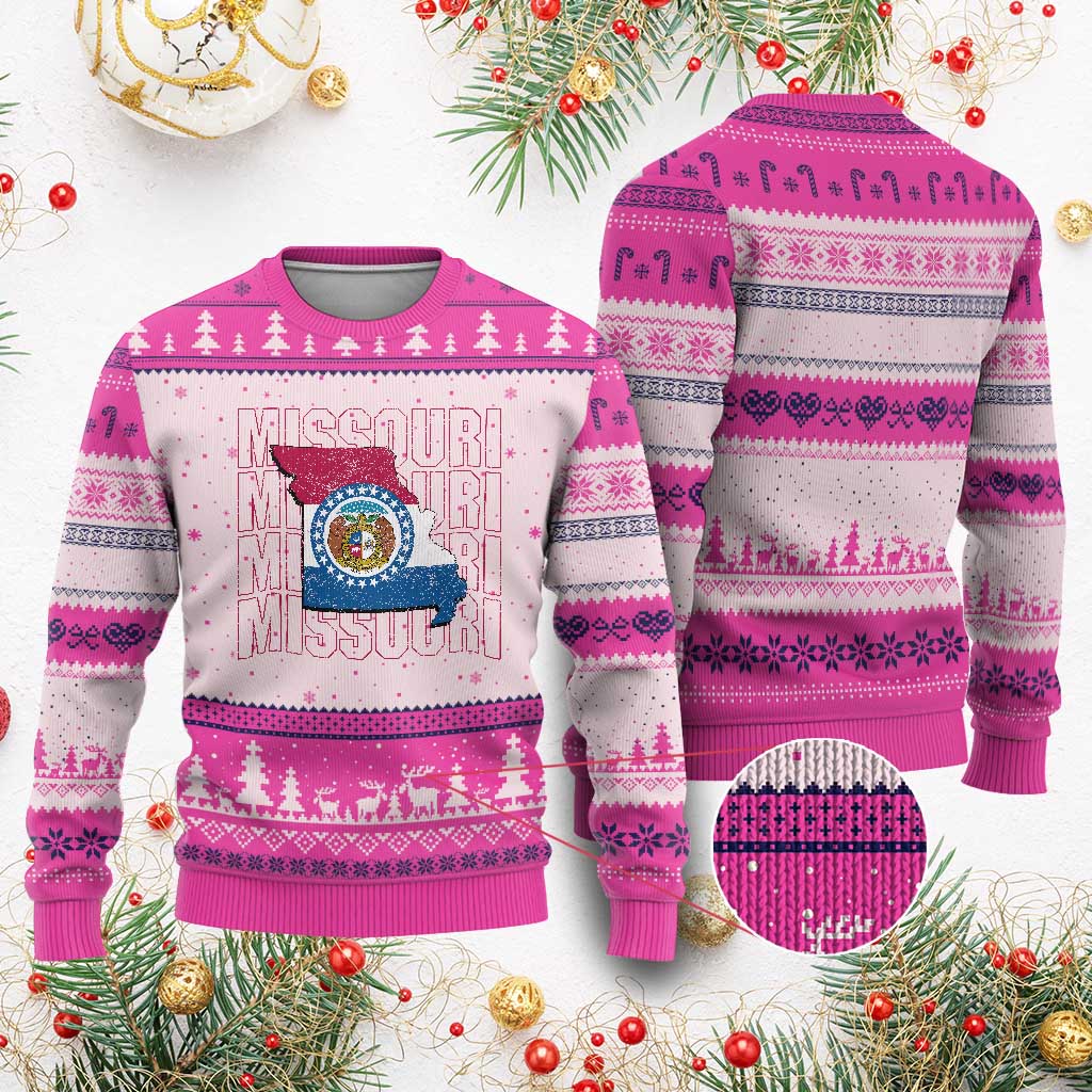 Missouri Flag Map State Distressed Ugly Christmas Sweater TS14 Hot Pink Print Your Wear