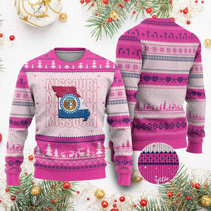 Missouri Flag Map State Distressed Ugly Christmas Sweater TS14 Hot Pink Print Your Wear