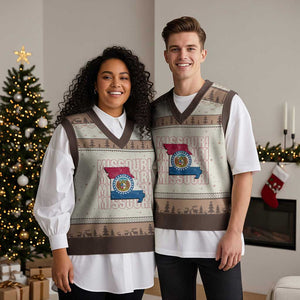 Missouri Flag Map State Distressed V-Neck Knit Sweater Vest TS14 Mocha Mousse Print Your Wear
