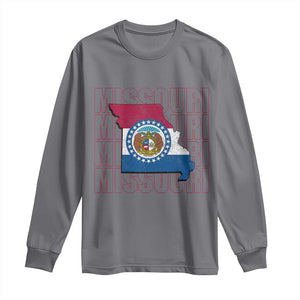 Missouri Flag Map State Distressed Long Sleeve Shirt TS14 Charcoal Print Your Wear
