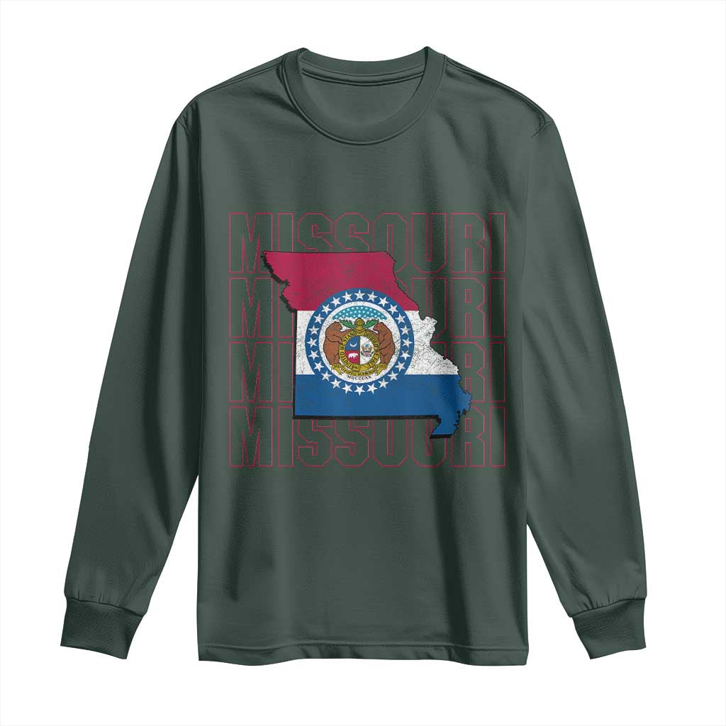 Missouri Flag Map State Distressed Long Sleeve Shirt TS14 Dark Forest Green Print Your Wear