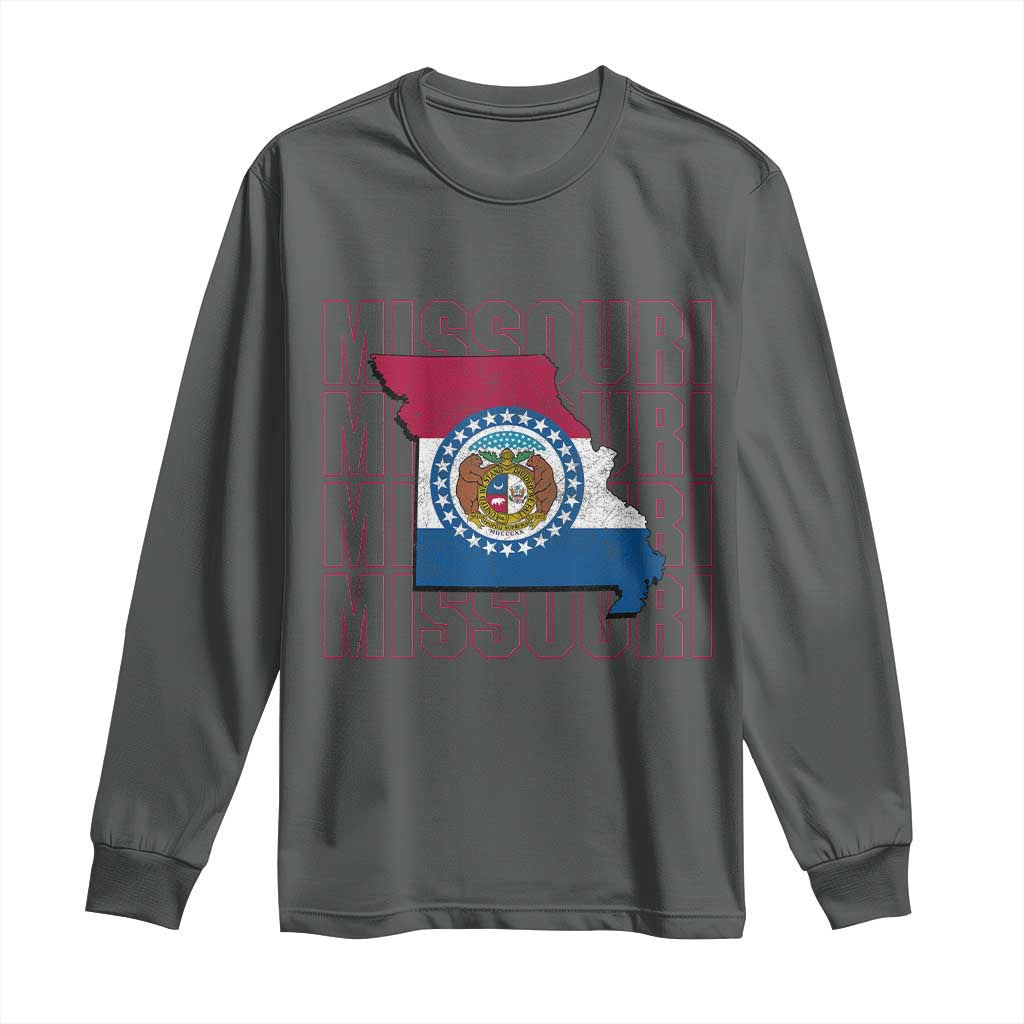 Missouri Flag Map State Distressed Long Sleeve Shirt TS14 Dark Heather Print Your Wear