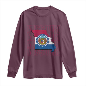 Missouri Flag Map State Distressed Long Sleeve Shirt TS14 Maroon Print Your Wear