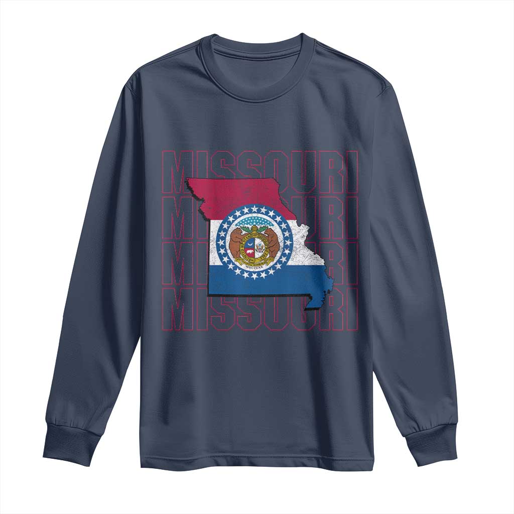 Missouri Flag Map State Distressed Long Sleeve Shirt TS14 Navy Print Your Wear