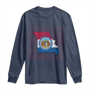 Missouri Flag Map State Distressed Long Sleeve Shirt TS14 Navy Print Your Wear
