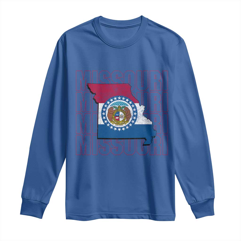 Missouri Flag Map State Distressed Long Sleeve Shirt TS14 Royal Blue Print Your Wear