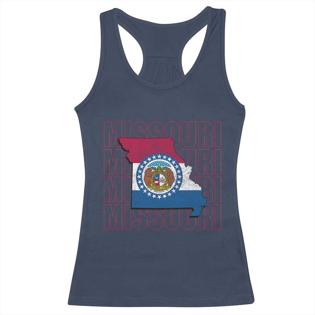 Missouri Flag Map State Distressed Racerback Tank Top TS14 Navy Print Your Wear