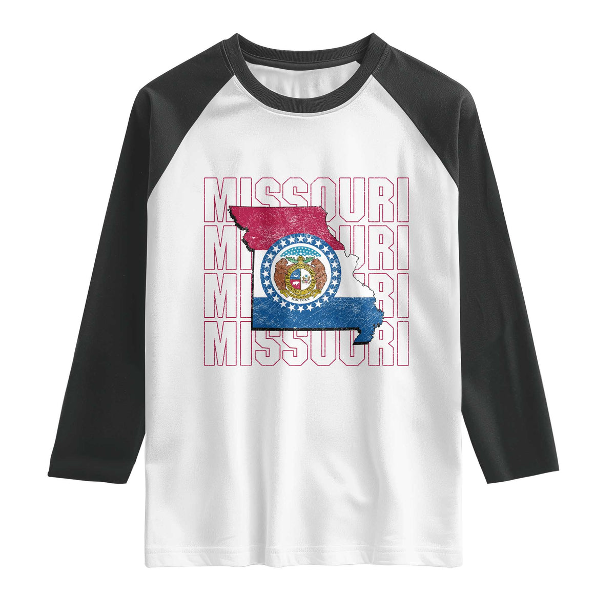 Missouri Flag Map State Distressed Raglan Shirt TS14 White Black Print Your Wear