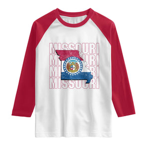 Missouri Flag Map State Distressed Raglan Shirt TS14 White Red Print Your Wear
