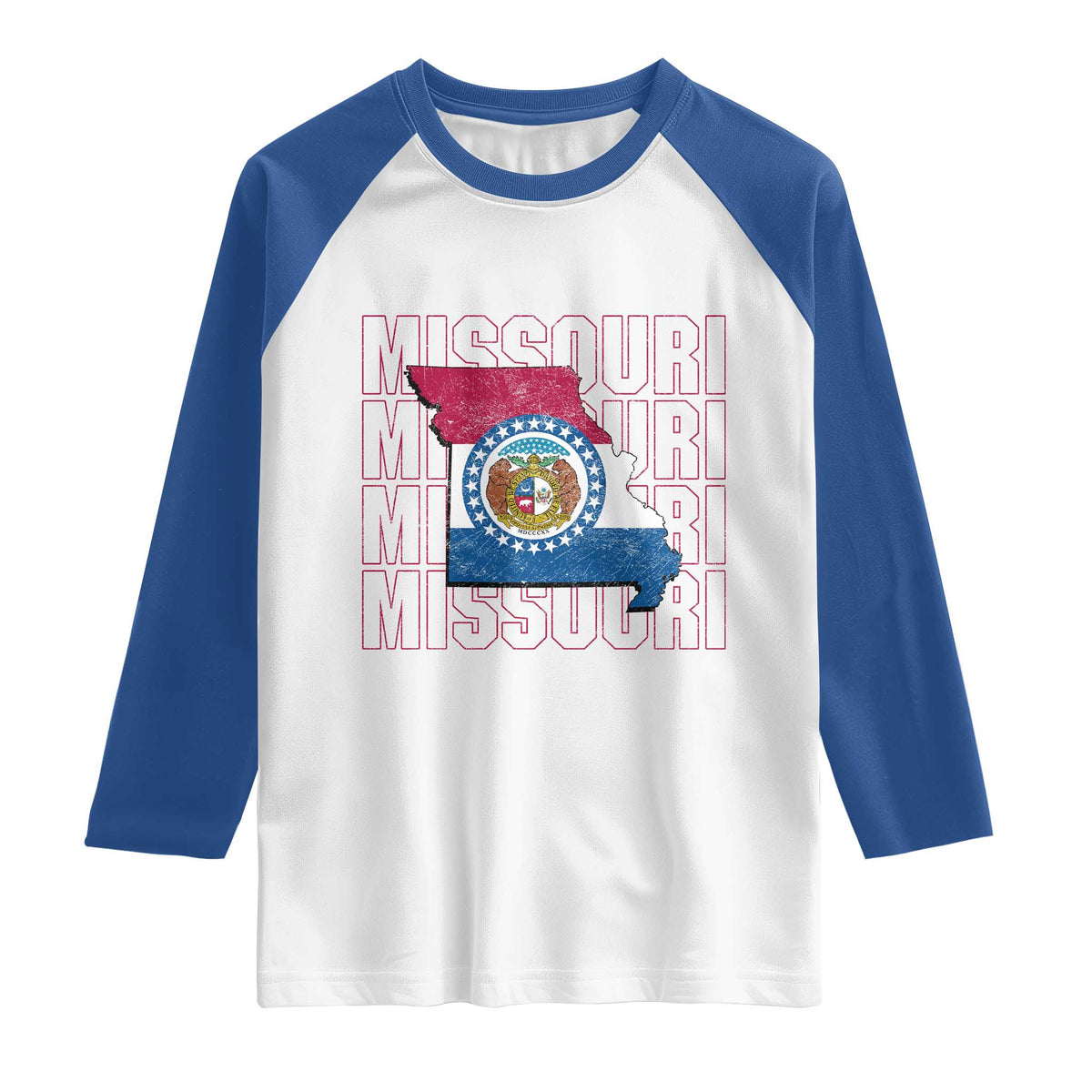 Missouri Flag Map State Distressed Raglan Shirt TS14 White Royal Print Your Wear