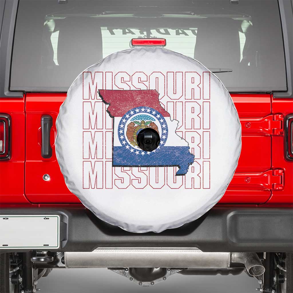 Missouri Flag Map State Distressed Spare Tire Cover TS14 White Print Your Wear