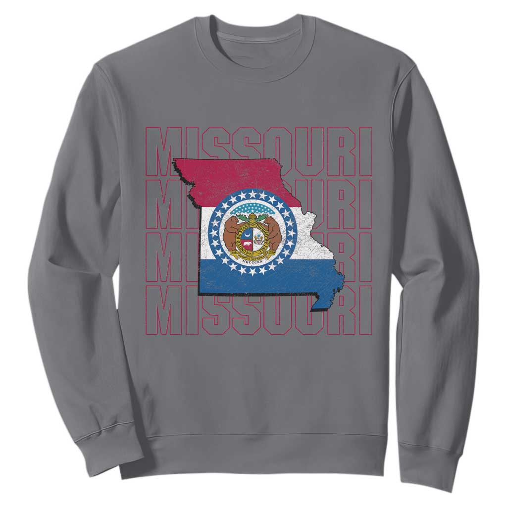 Missouri Flag Map State Distressed Sweatshirt TS14 Charcoal Print Your Wear