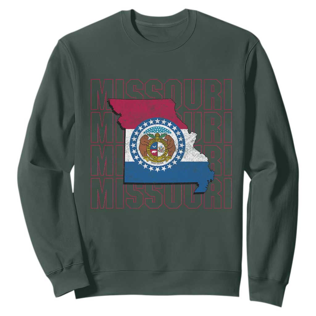 Missouri Flag Map State Distressed Sweatshirt TS14 Dark Forest Green Print Your Wear