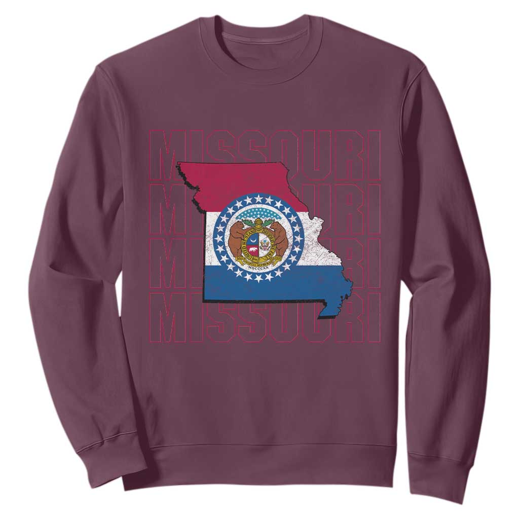 Missouri Flag Map State Distressed Sweatshirt TS14 Maroon Print Your Wear