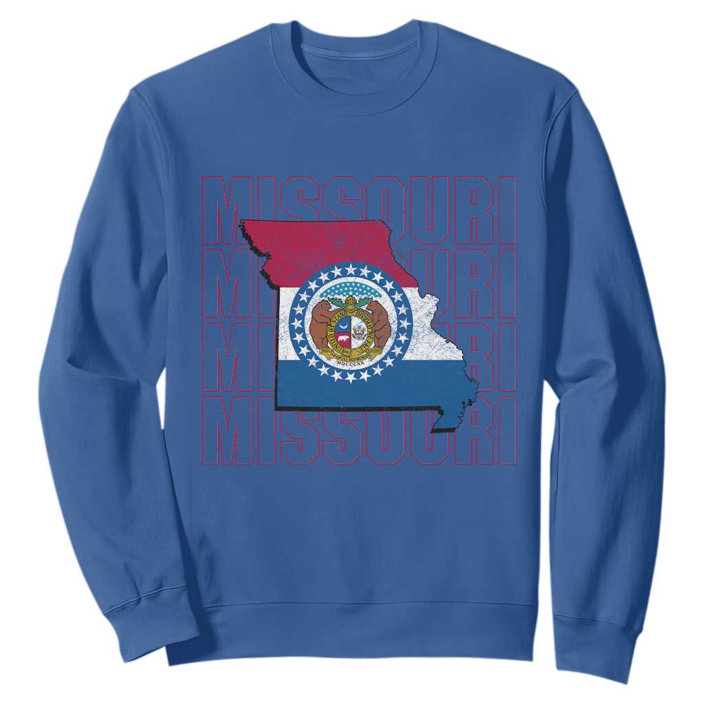 Missouri Flag Map State Distressed Sweatshirt TS14 Royal Blue Print Your Wear