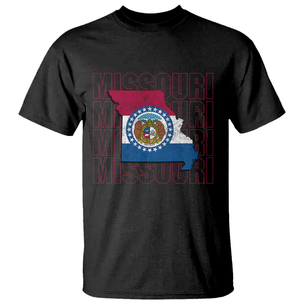 Missouri Flag Map State Distressed T Shirt TS14 Black Print Your Wear