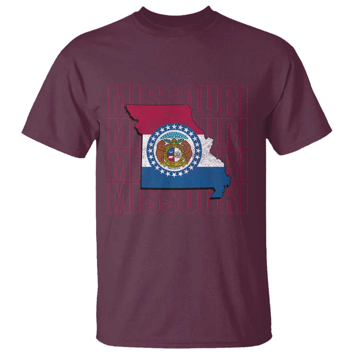Missouri Flag Map State Distressed T Shirt TS14 Maroon Print Your Wear