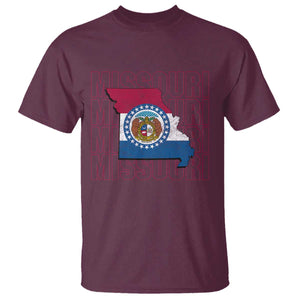 Missouri Flag Map State Distressed T Shirt TS14 Maroon Print Your Wear