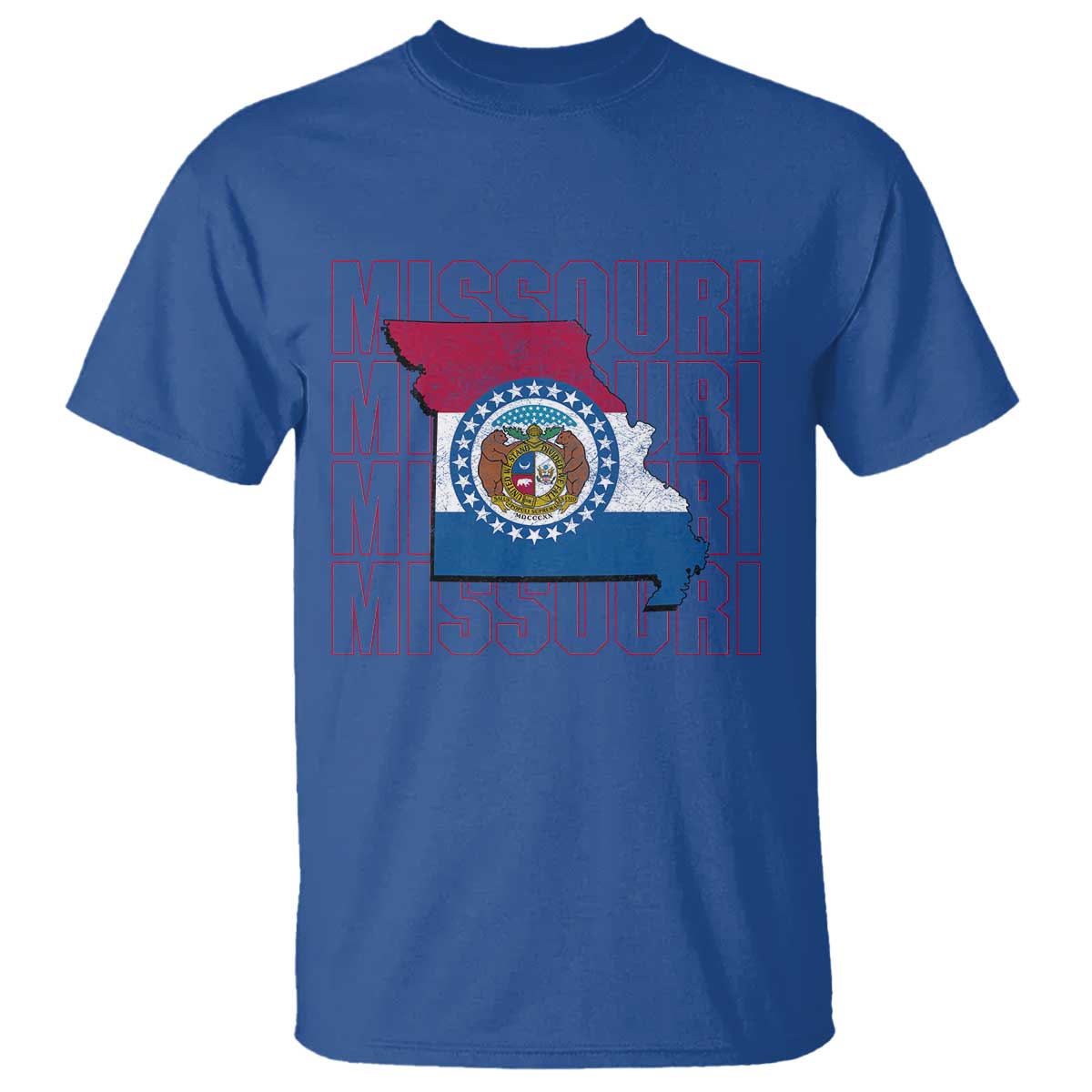 Missouri Flag Map State Distressed T Shirt TS14 Royal Blue Print Your Wear