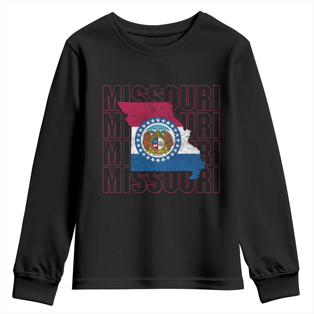 Missouri Flag Map State Distressed Youth Sweatshirt TS14 Black Print Your Wear