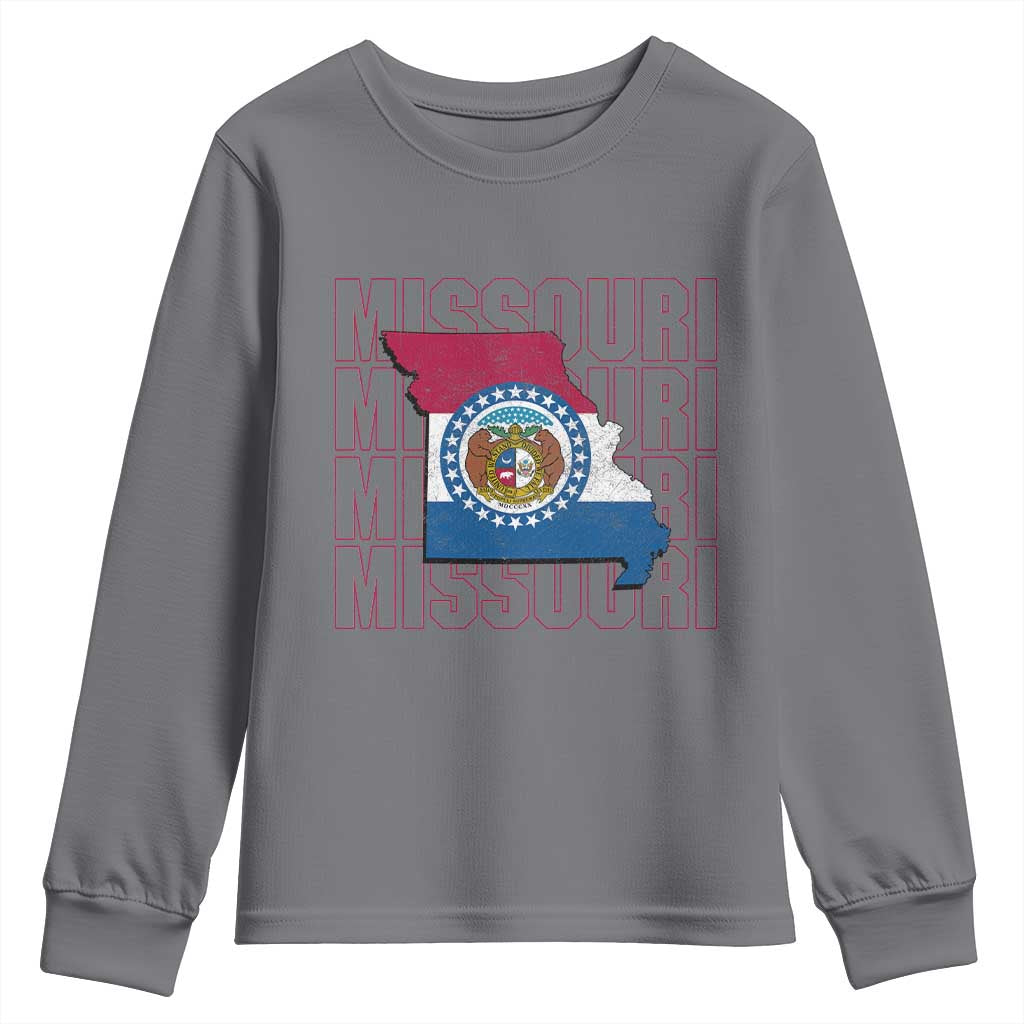 Missouri Flag Map State Distressed Youth Sweatshirt TS14 Charcoal Print Your Wear