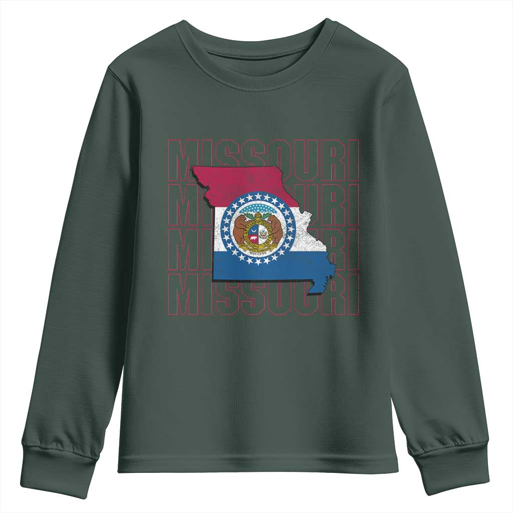 Missouri Flag Map State Distressed Youth Sweatshirt TS14 Dark Forest Green Print Your Wear