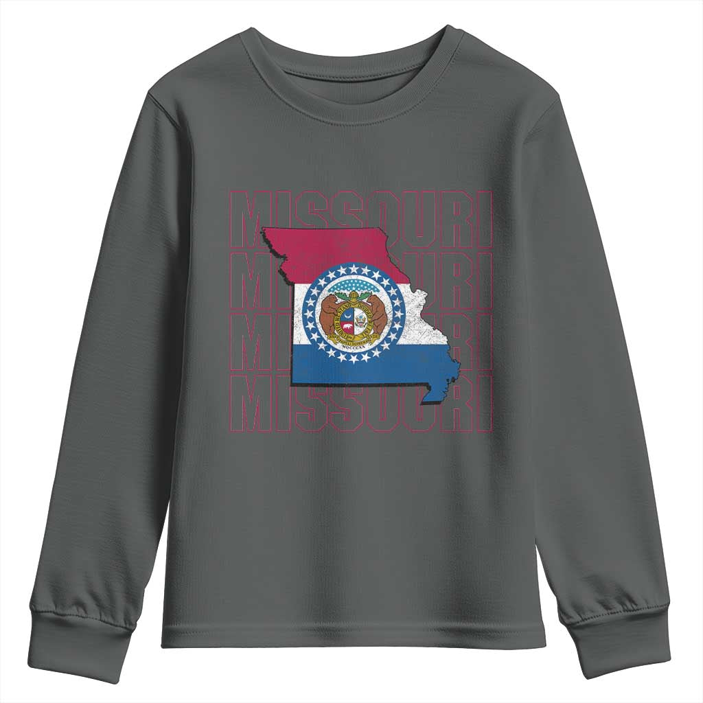 Missouri Flag Map State Distressed Youth Sweatshirt TS14 Dark Heather Print Your Wear