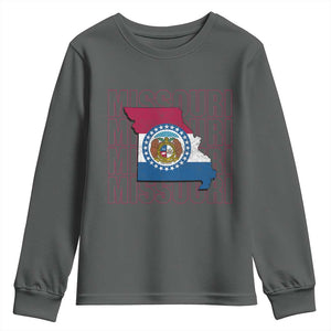 Missouri Flag Map State Distressed Youth Sweatshirt TS14 Dark Heather Print Your Wear