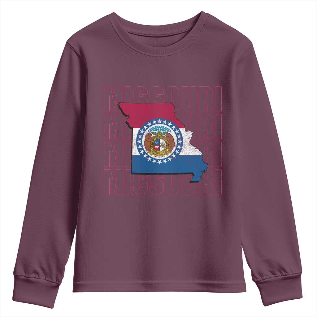 Missouri Flag Map State Distressed Youth Sweatshirt TS14 Maroon Print Your Wear