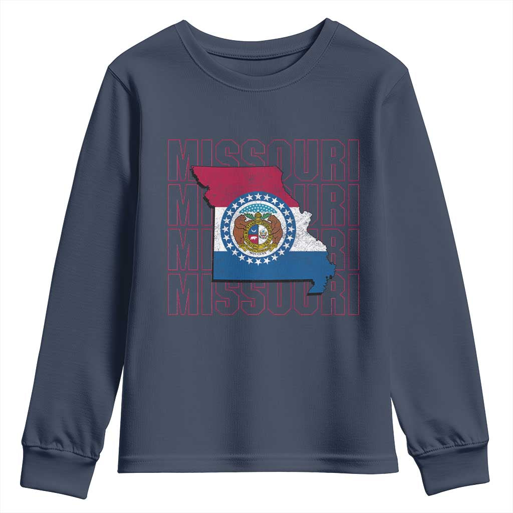 Missouri Flag Map State Distressed Youth Sweatshirt TS14 Navy Print Your Wear