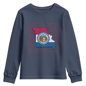 Missouri Flag Map State Distressed Youth Sweatshirt TS14 Navy Print Your Wear