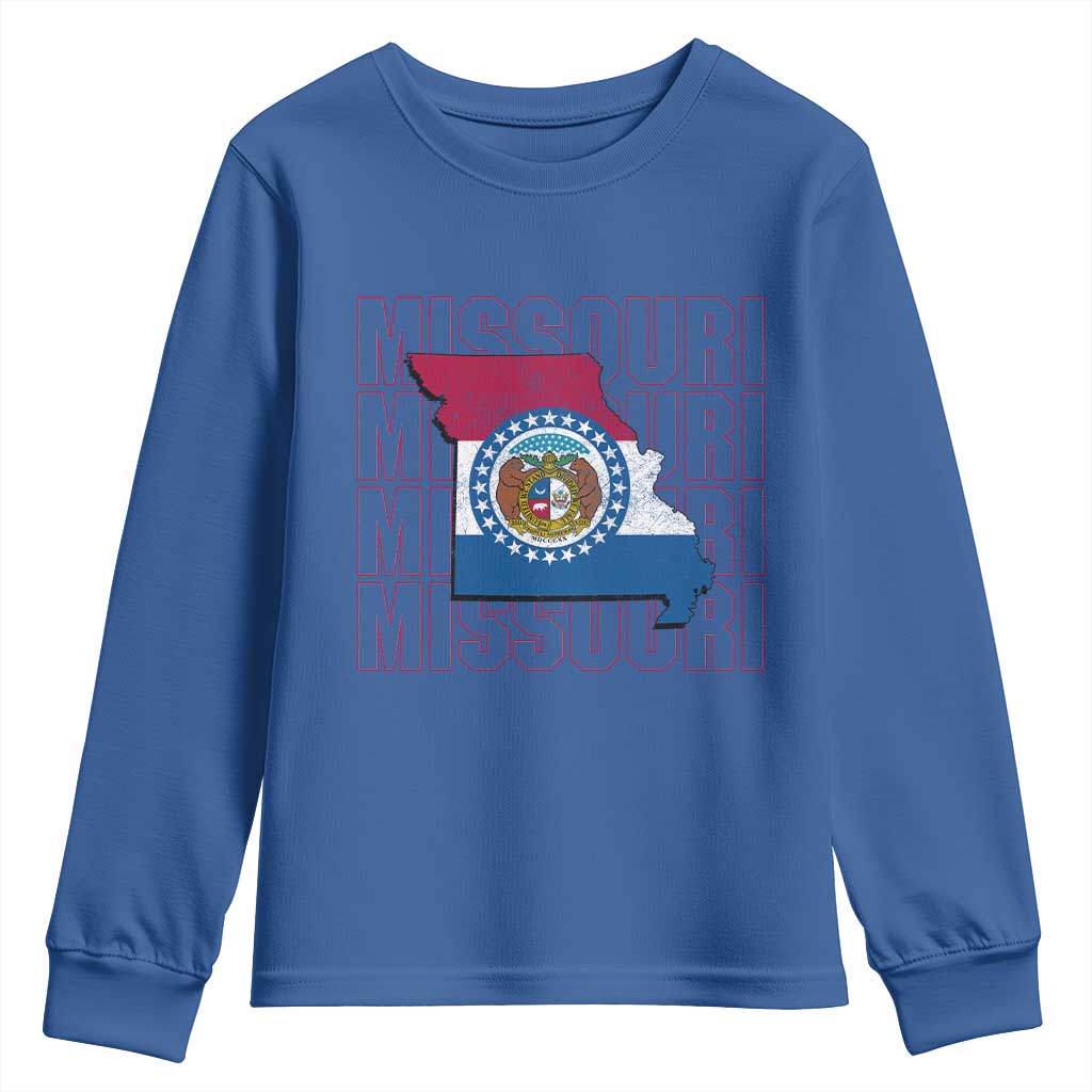 Missouri Flag Map State Distressed Youth Sweatshirt TS14 Royal Blue Print Your Wear