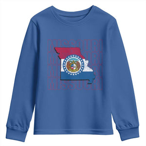 Missouri Flag Map State Distressed Youth Sweatshirt TS14 Royal Blue Print Your Wear