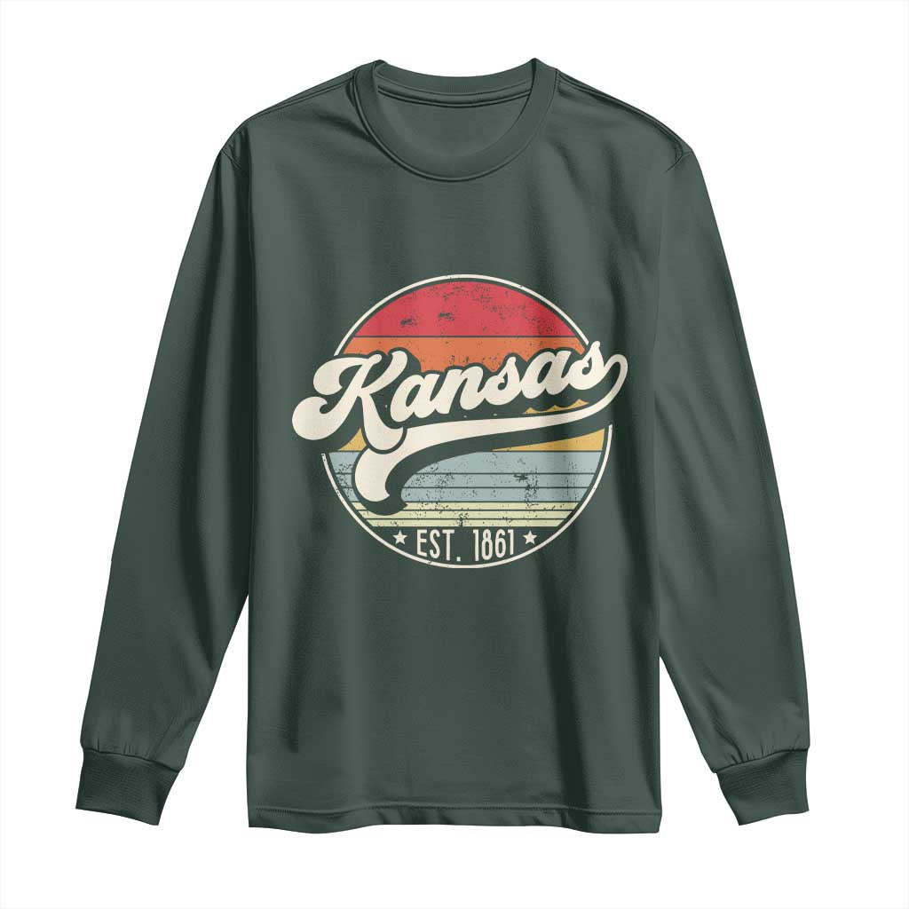 Kansas City Missouri Retro 80s Established 1861 Long Sleeve Shirt TS14 Dark Forest Green Print Your Wear