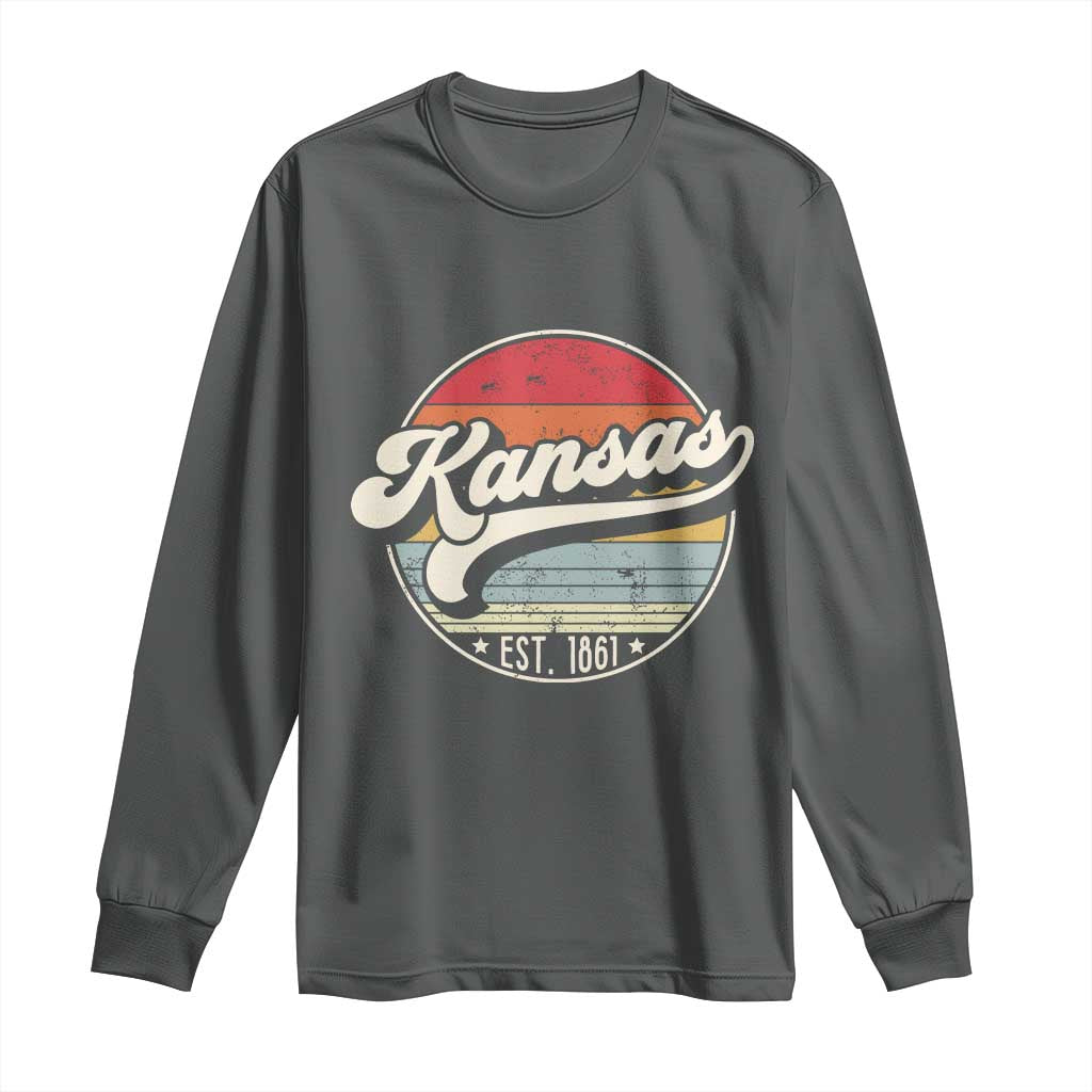 Kansas City Missouri Retro 80s Established 1861 Long Sleeve Shirt TS14 Dark Heather Print Your Wear